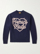 Human Made - Logo-Intarsia Wool-Blend Sweater - Blue