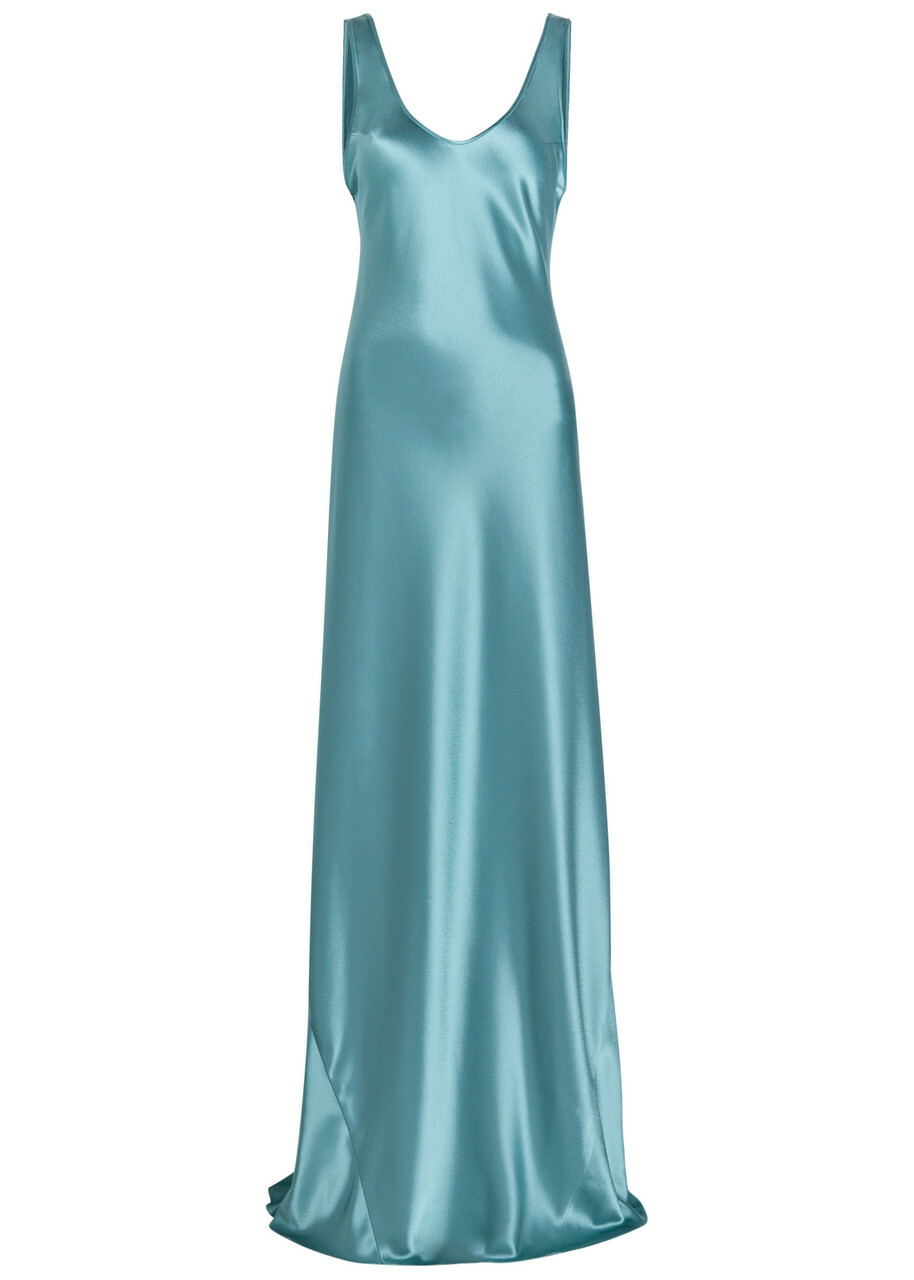 Galvan Valletta Satin Maxi Dress Blue