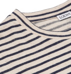 Loewe - Logo-Embroidered Striped Cotton and Linen-Blend Jersey T-Shirt - Navy