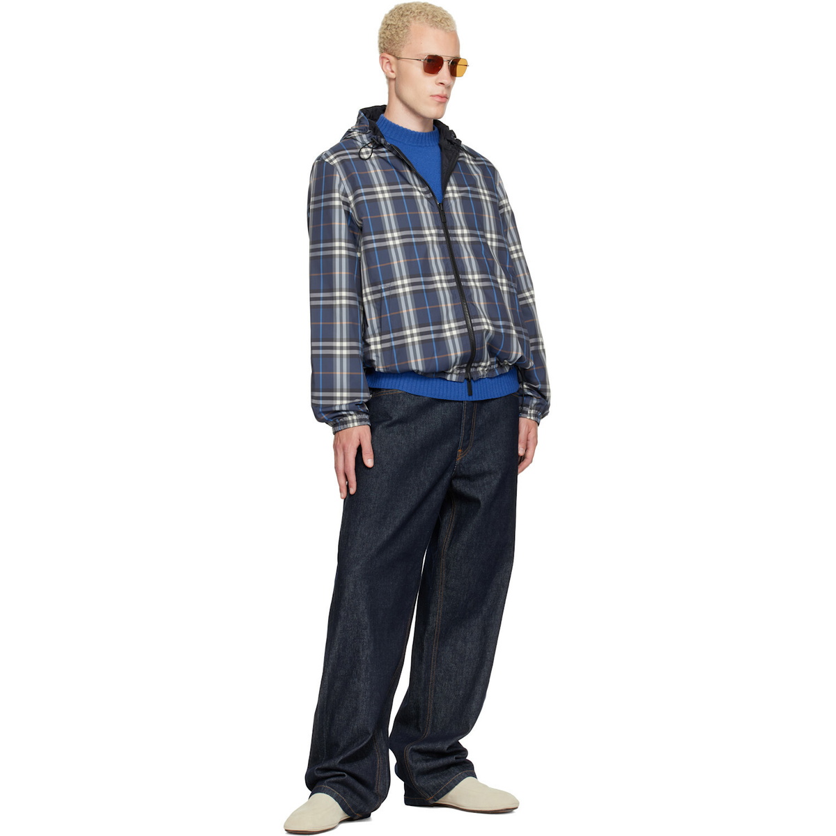 Burberry Navy Check Newport Hooded Reversible Jacket