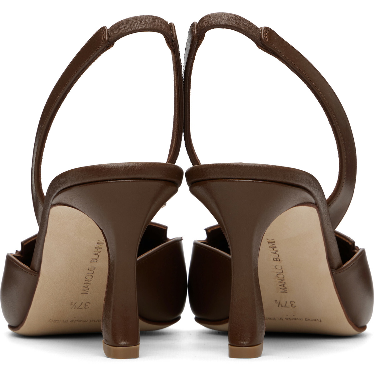 Manolo Blahnik Brown Cleosli Calf Leather Slingback Heels