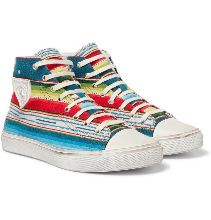 Photo: Saint Laurent - Striped Jacquard High-Top Sneakers - Multi