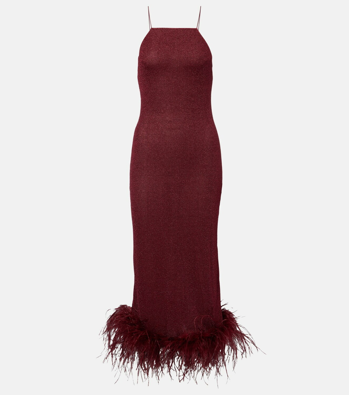 Oséree Lumière feather-trimmed midi dress
