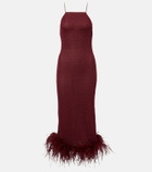 Oséree Lumière feather-trimmed midi dress