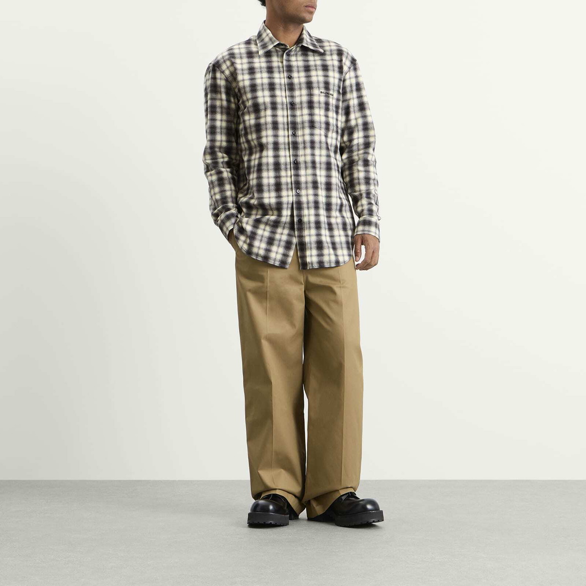 Balenciaga Men's Regular Fit Check Flannel Shirt in White/Black