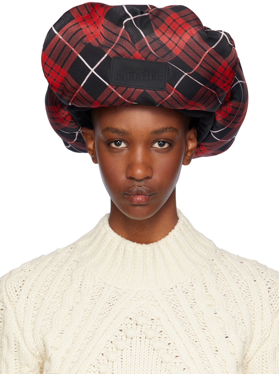 Jean Paul Gaultier Red & Black Nylon Chalk Printed Tartan Aviator