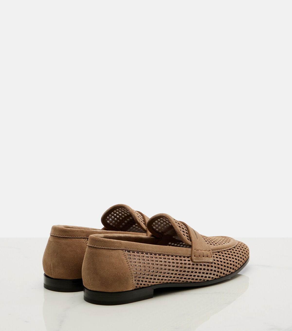 Brunello Cucinelli Perforated suede-trimmed leather penny loafers