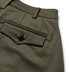Monitaly - Tapered Pleated Cotton-Sateen Trousers - Green