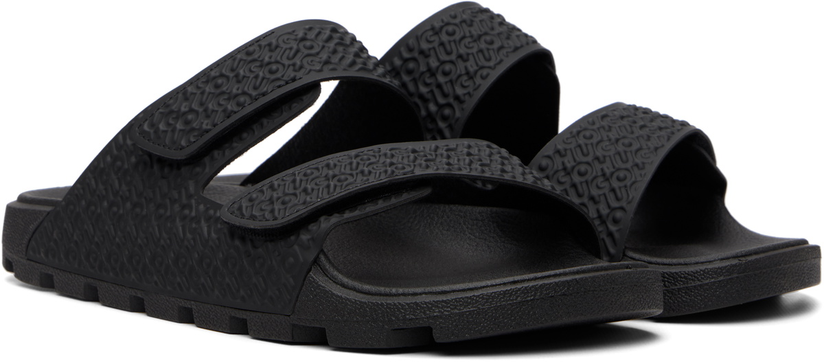 Hugo Black Monogram Riptape Strap Sandals