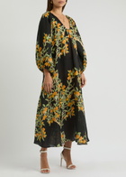 Bernadette Georgette Floral-print Linen Maxi Dress Black