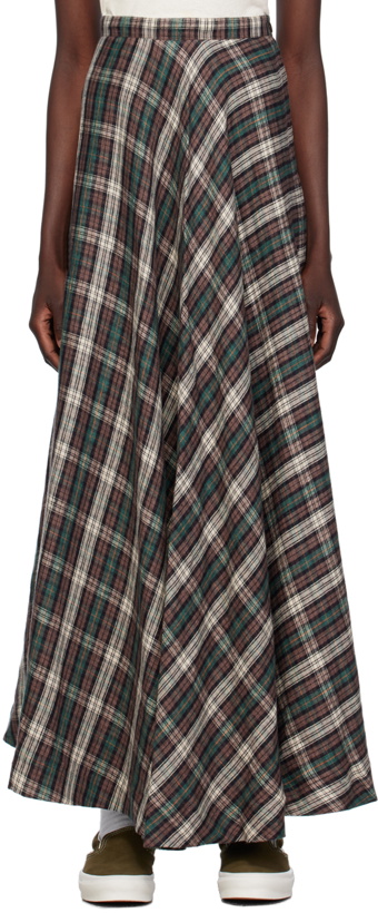 Photo: ERL Brown & Blue Check Maxi Skirt