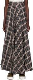 ERL Brown & Blue Check Maxi Skirt