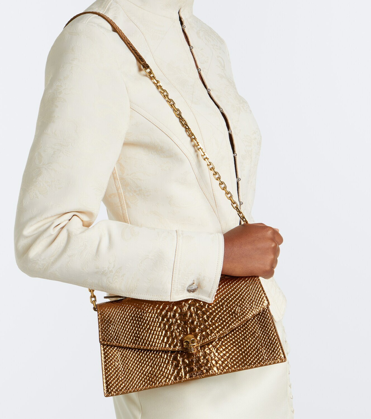 McQueen Skull snake-effect leather top-handle bag