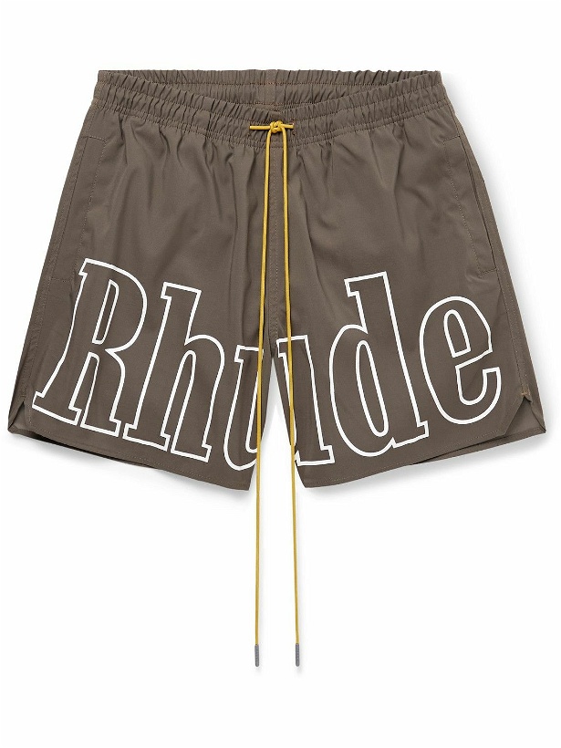 Photo: Rhude - Straight-Leg Mid-Length Logo-Print Swim Shorts - Gray
