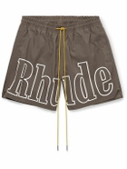 Rhude - Straight-Leg Mid-Length Logo-Print Swim Shorts - Gray