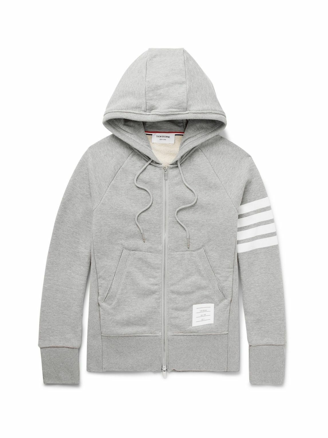 Photo: Thom Browne - Striped Loopback Cotton-Jersey Zip-Up Hoodie - Gray