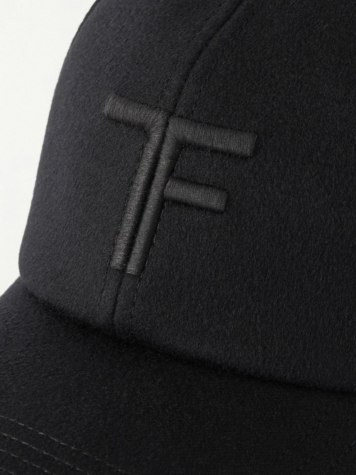 TOM FORD - Leather-trimmed Logo-Embroidered Cashmere Baseball Cap - Black