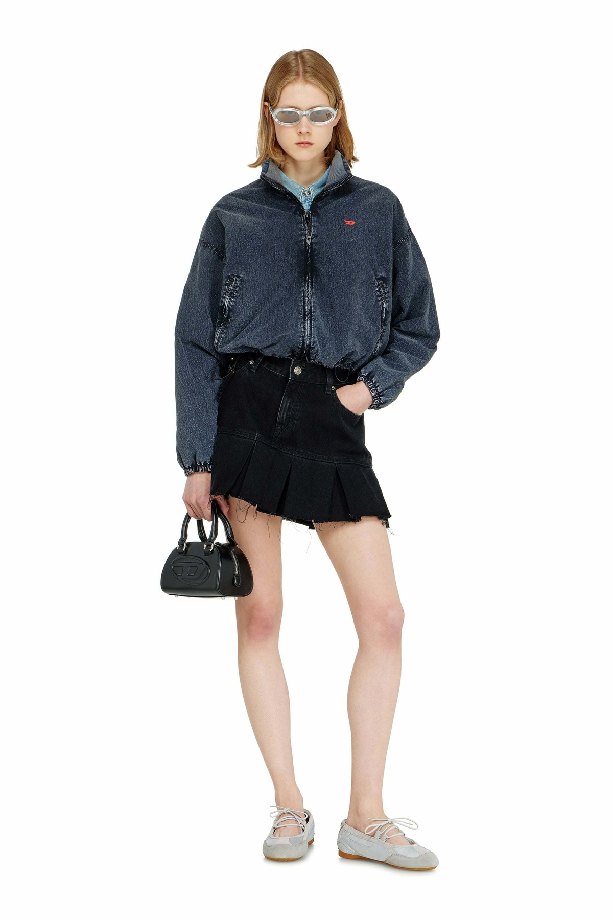 Diesel Denim skirt with frayed pleated hem - Skirts Womens in Black