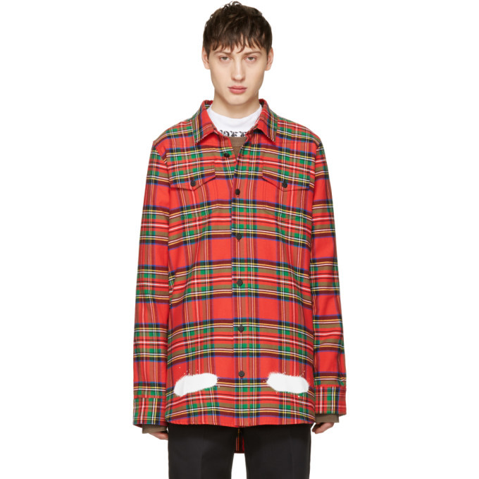 Photo: Off-White Red Check Diagonal Spray Shirt