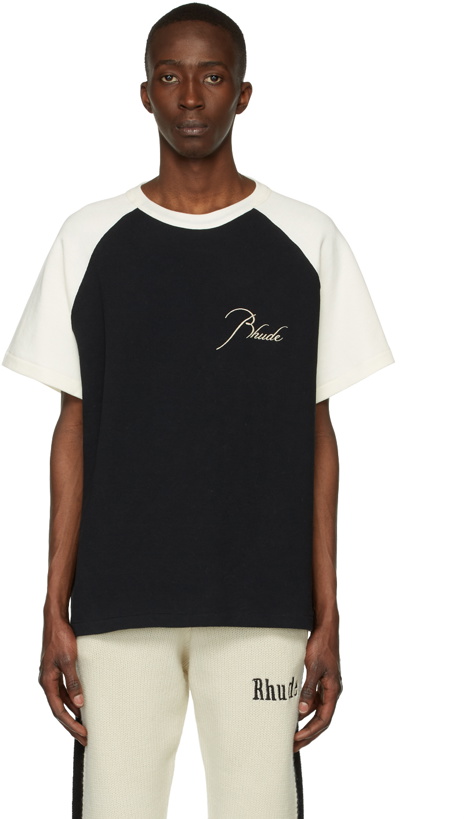Photo: Rhude Black & Off-White Piqué Raglan T-Shirt