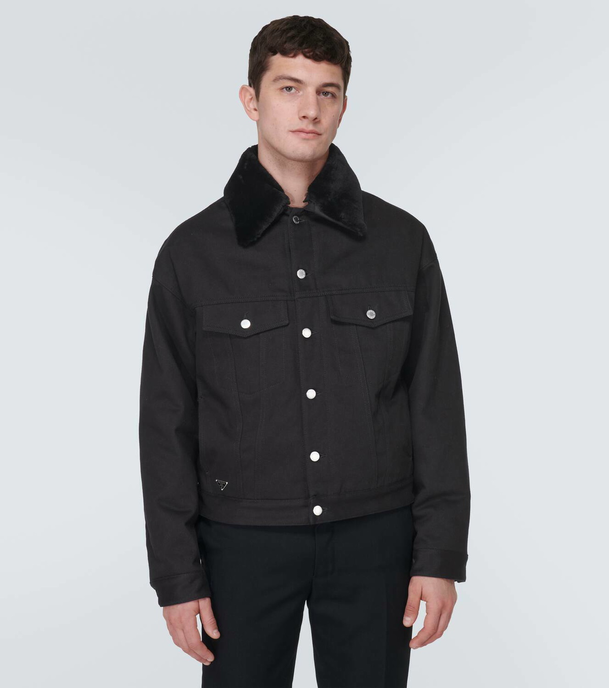 Prada Shearling-trimmed denim jacket Prada