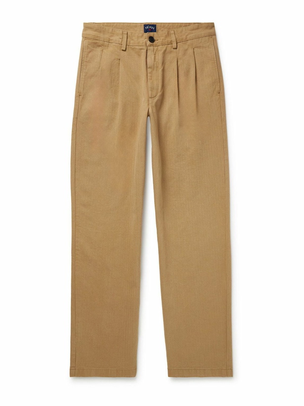 Photo: Noah - Straight-Leg Pleated Herringbone Cotton Trousers - Neutrals