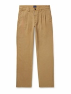 Noah - Straight-Leg Pleated Herringbone Cotton Trousers - Neutrals