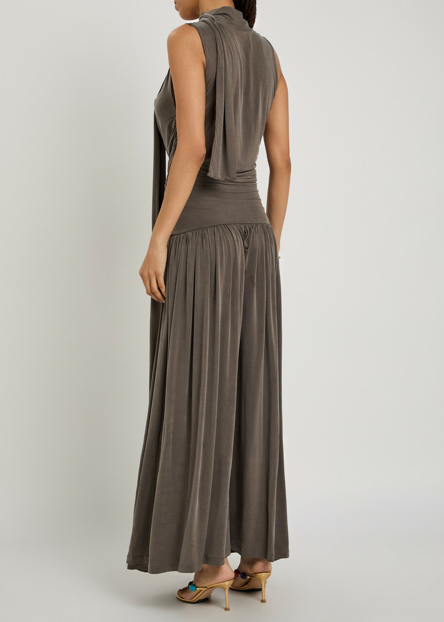 Aya Muse Alyve Scarf-effect Brushed Jersey Maxi Dress Chocolate