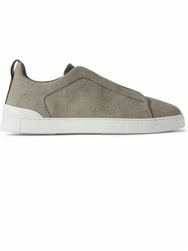 Photo: Zegna - Triple Stitch Leather-Trimmed Canvas Sneakers - Green