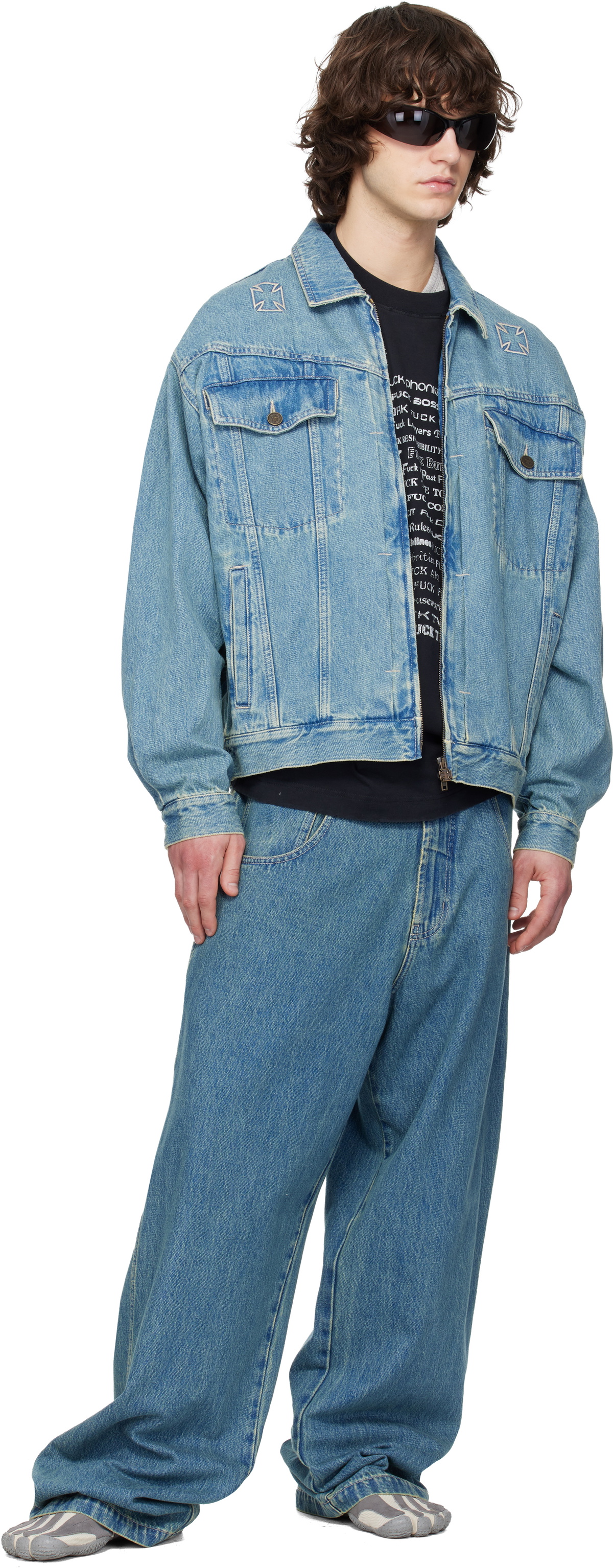 VETEMENTS Blue Biker Crosses Denim Jacket