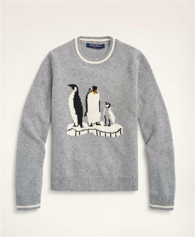 Photo: Brooks Brothers Boys Merino Wool Blend Penguin Intarsia Sweater | Grey