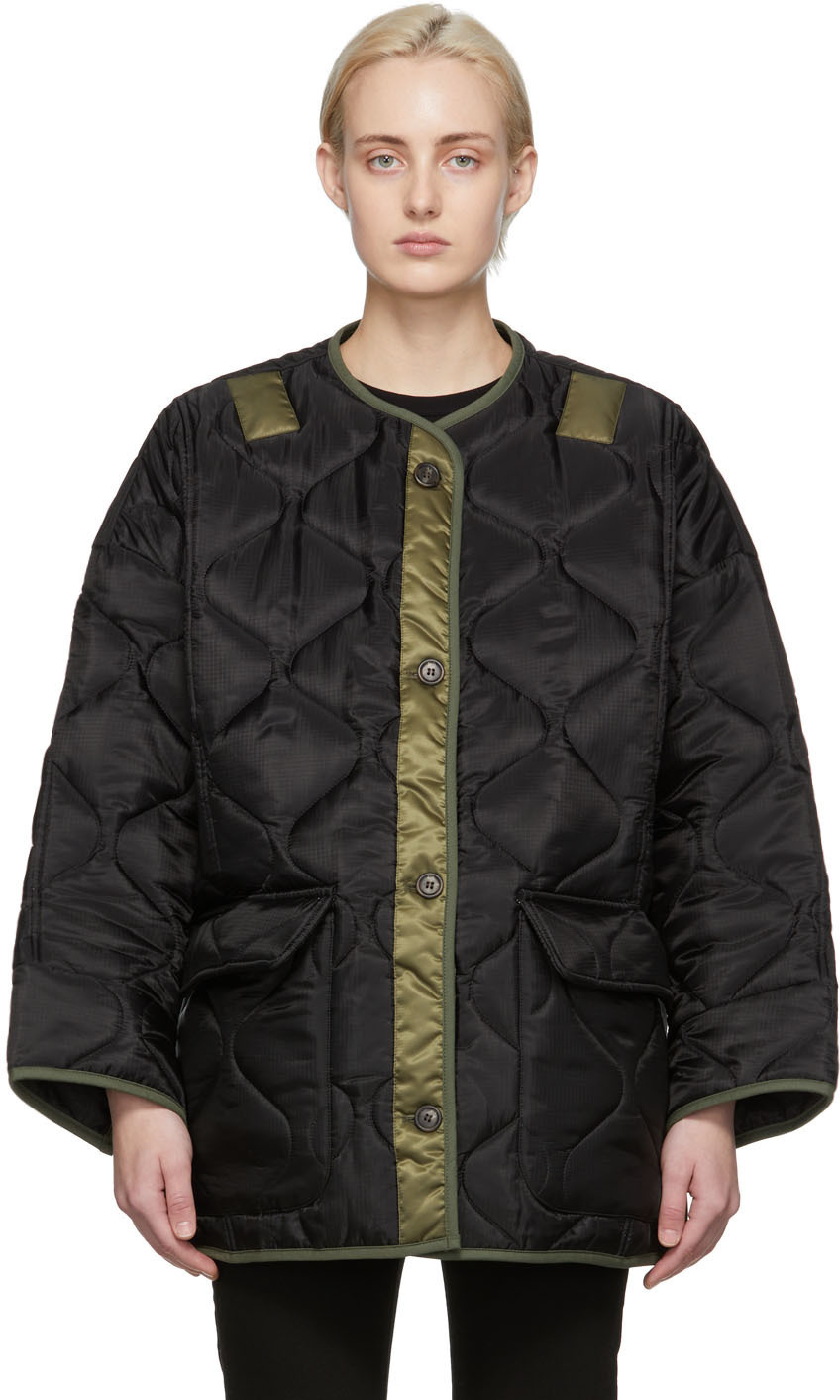 The Frankie Shop Black & Green Down Quilted Teddy Jacket The