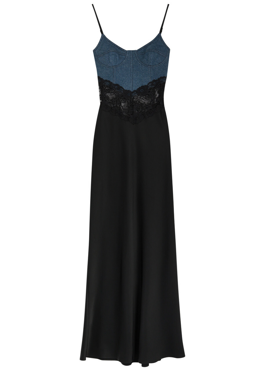 Blumarine Stretch-denim and Satin Maxi Dress Black Blumarine