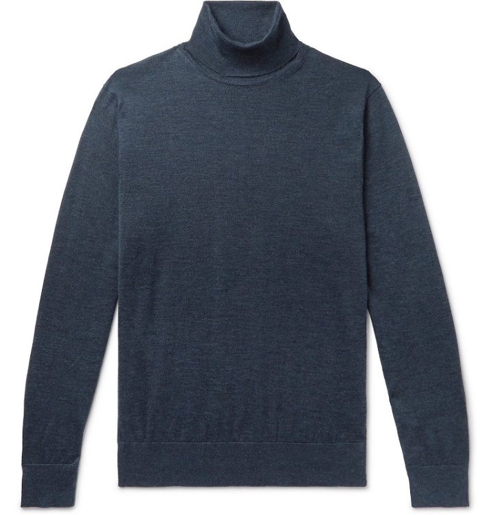 Photo: Ermenegildo Zegna - Slim-Fit Cashmere and Silk-Blend Rollneck Sweater - Blue