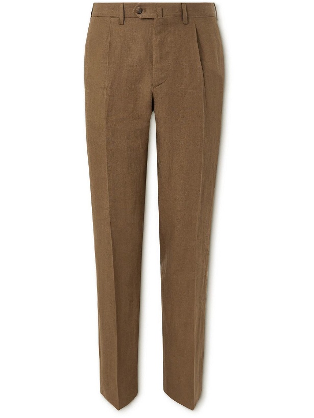 Photo: De Petrillo - Straight-Leg Pleated Linen Suit Trousers - Brown