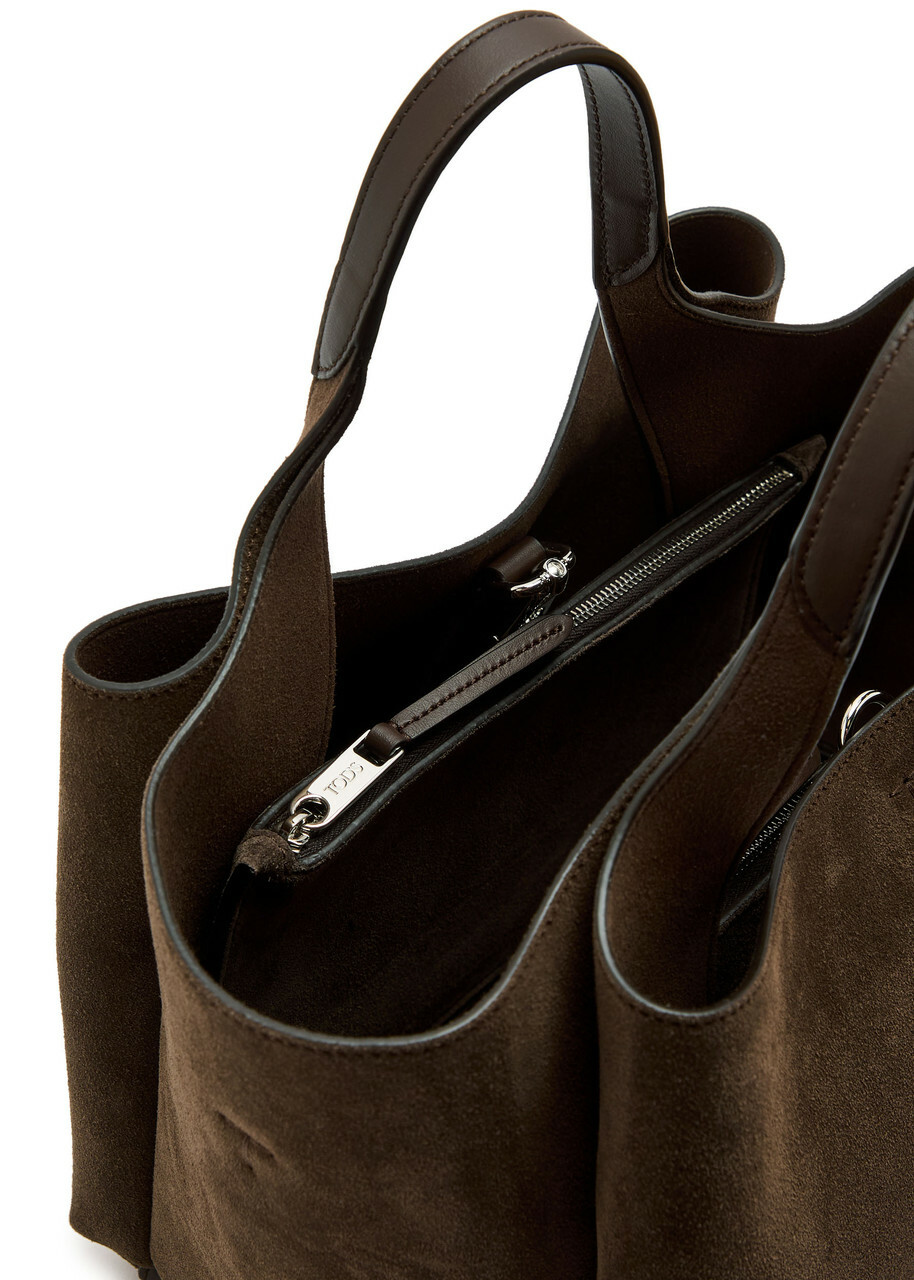 Tods Manici Mini Trac Pelle T Pend Suede top Handle bag - Dark Brown - One Size