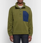 Alex Mill - Shell-Trimmed Loopback Cotton-Jersey Half-Placket Sweatshirt - Army green