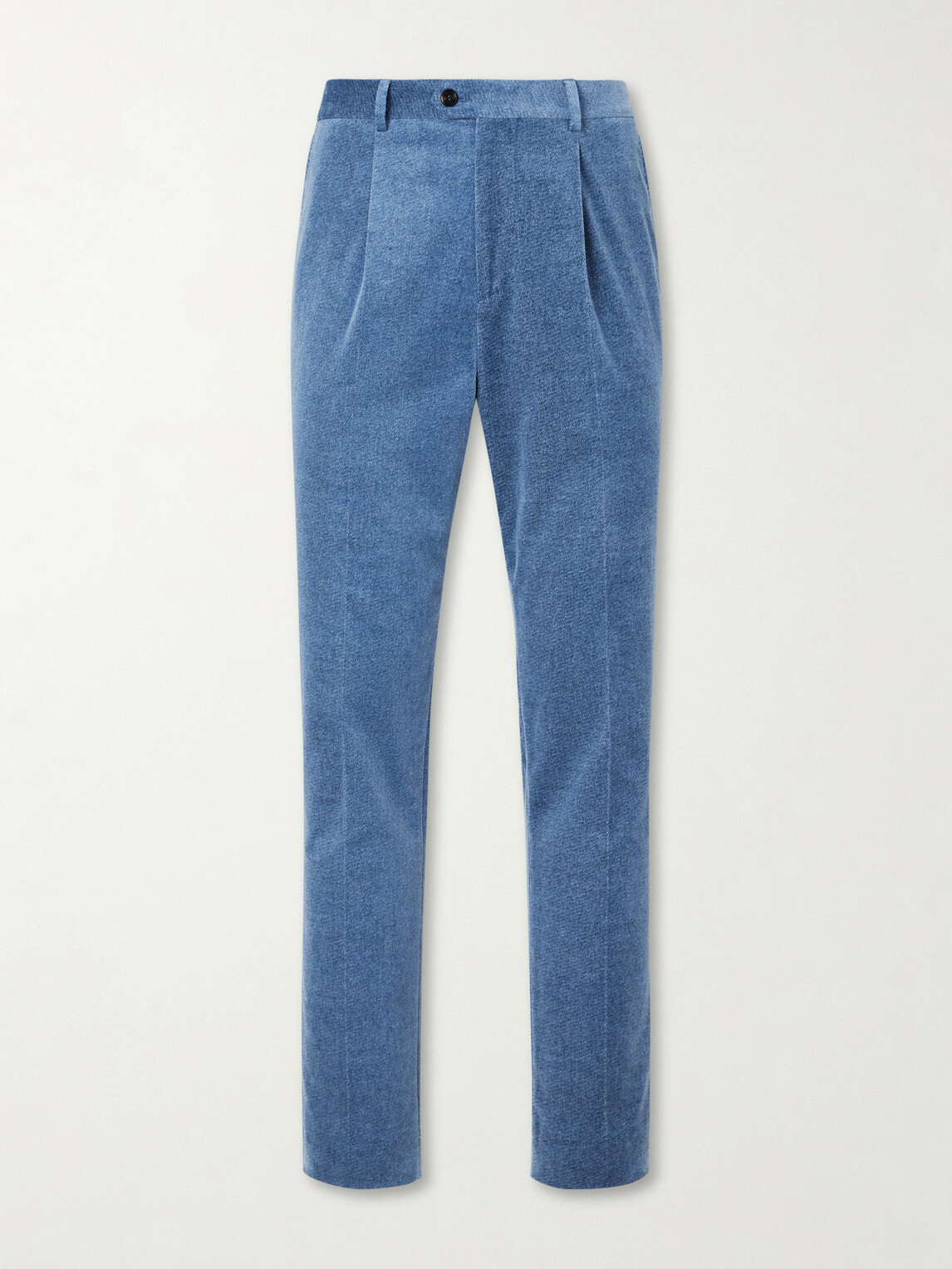Brunello Cucinelli - Straight-Leg Pleated Cotton-Velvet Suit Trousers - Blue