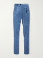 Brunello Cucinelli - Straight-Leg Pleated Cotton-Velvet Suit Trousers - Blue