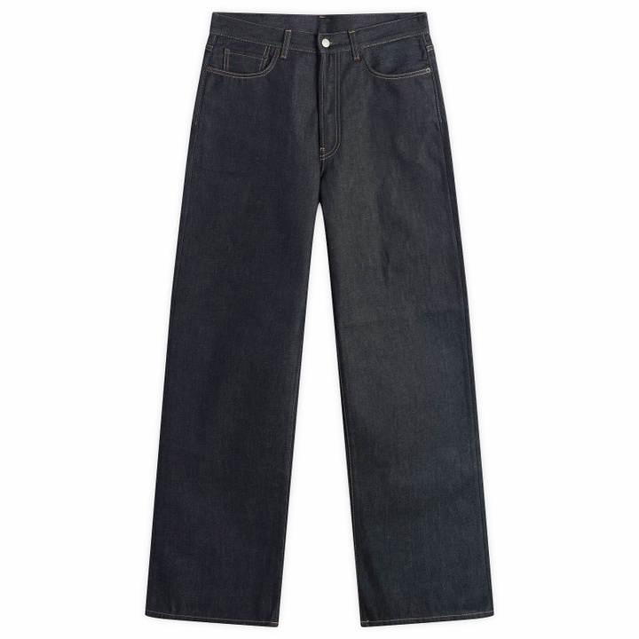 Photo: Acne Studios Men's 1981 Raw Denim Wide Leg Jeans in Indigo Blue