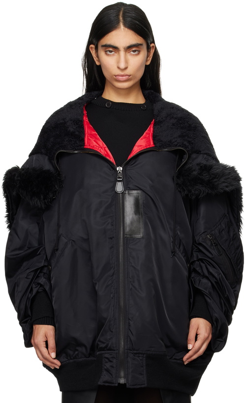 Photo: Junya Watanabe Black Nylon & Faux Fur Jacket
