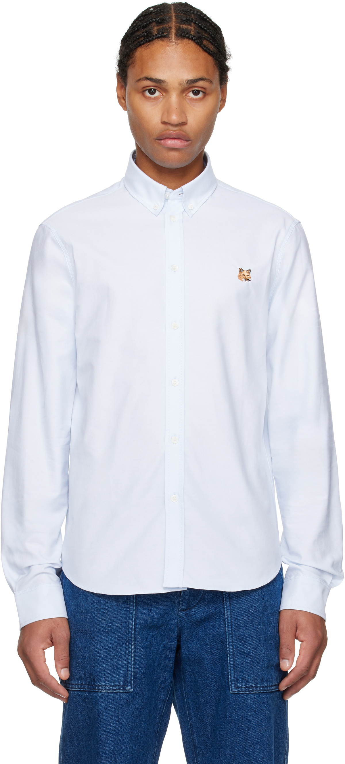 Maison Kitsuné Blue Mini Fox Head Classic Shirt Maison Kitsune