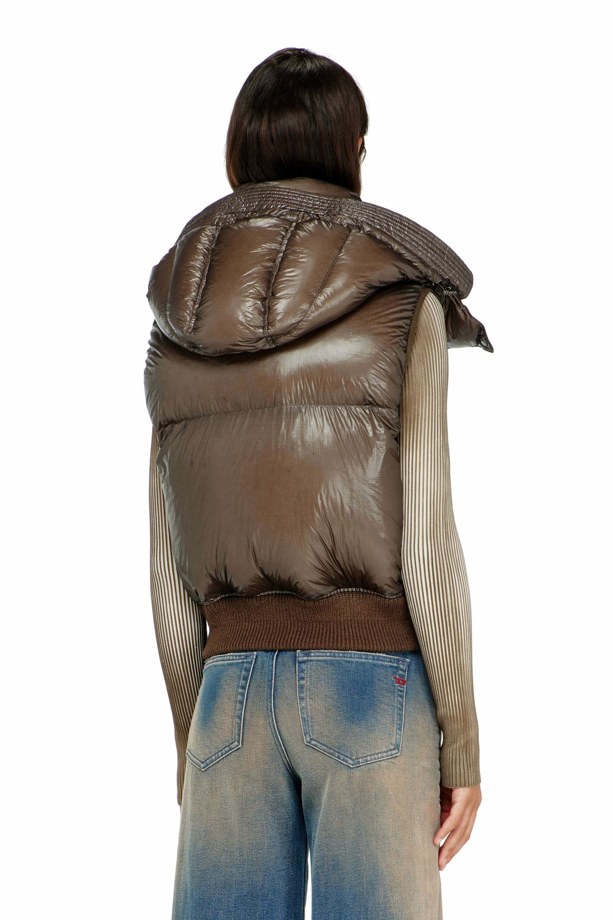 Diesel Down vest in ripstop with detachable hood - Winter Jackets Womens in Brown
