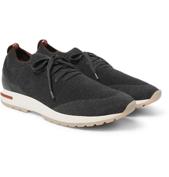 Photo: Loro Piana - 360 Flexy Walk Leather-Trimmed Knitted Wool Sneakers - Gray