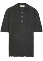 Tory Burch Distressed Silk-blend Polo top Dark Grey
