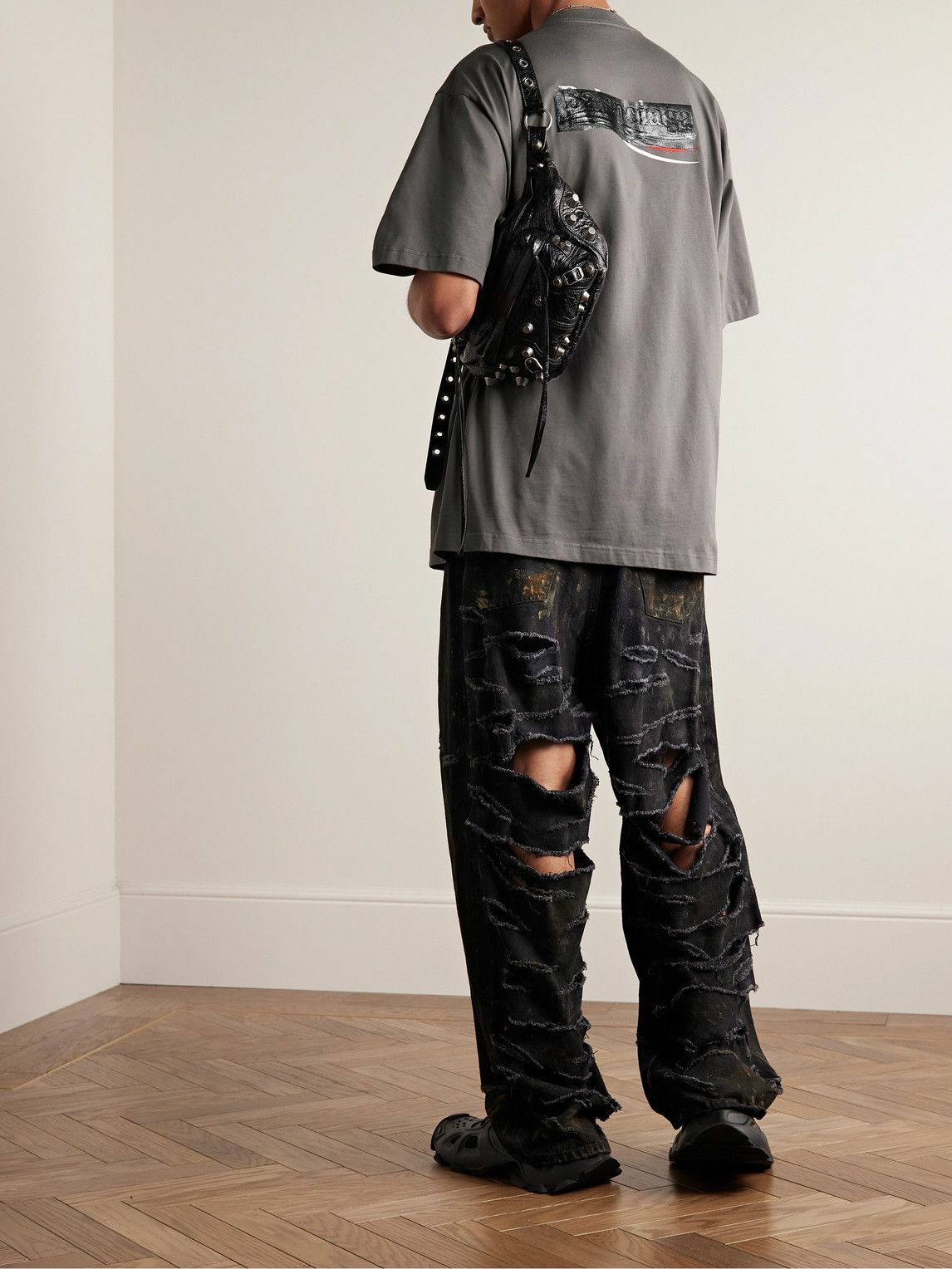 ◆BALENCIAGA◆ Gaffer ロゴ コットンTシャツ Balenciaga - Gaffer Oversized Logo-Embroidered Appliquéd
