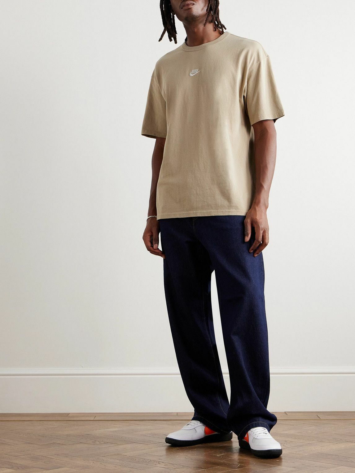 Nike - Sportswear Premium Essentials Logo-Embroidered Cotton-Jersey T-Shirt - Neutrals