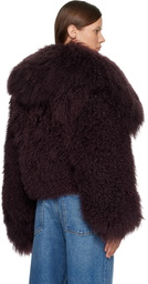 The Attico Burgundy Shearling Bomber Jacket