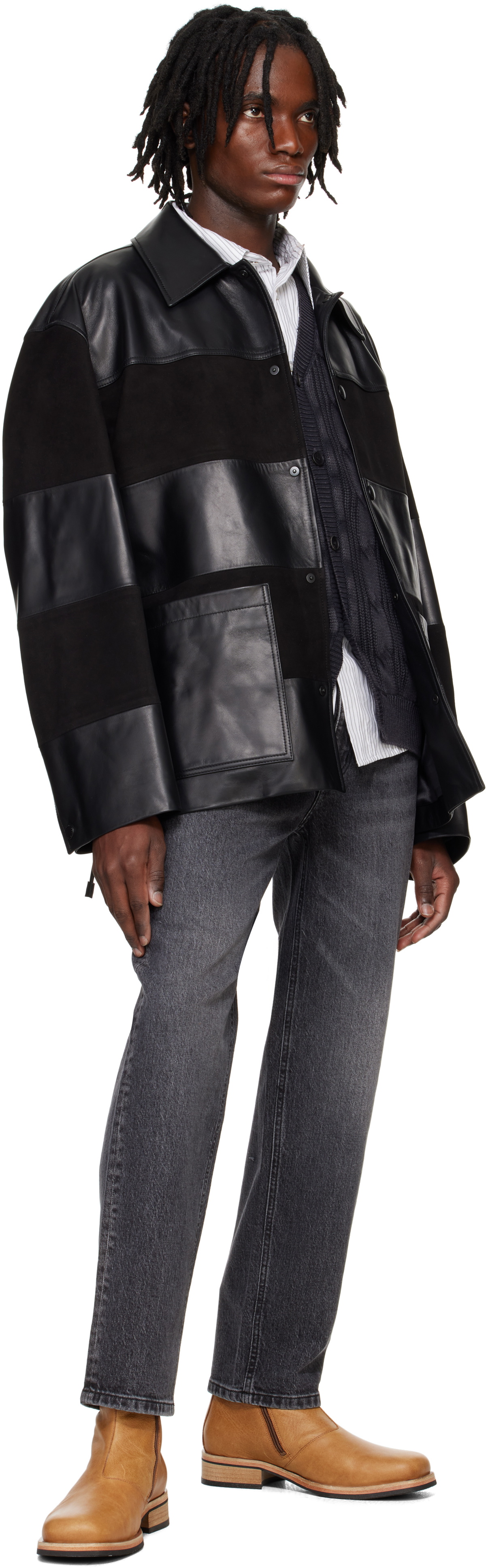 Solid Homme Black Block Leather Jacket