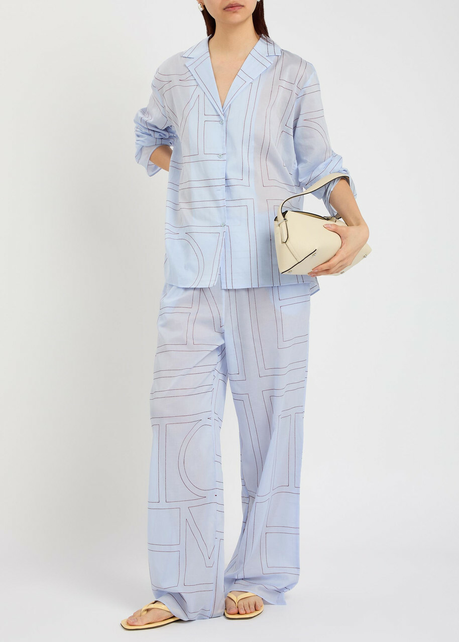 Toteme Logo-monogrammed Cotton-blend Pyjama Trousers Light Blue